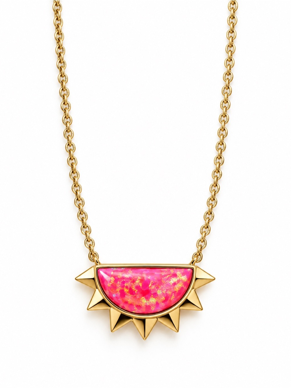 Kendra Scott Necklace Sienna Gold Half Sun Pendant Necklace In Bright Pink Opal